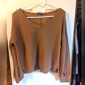 Cute Waffle Knit V-Neck Sweater